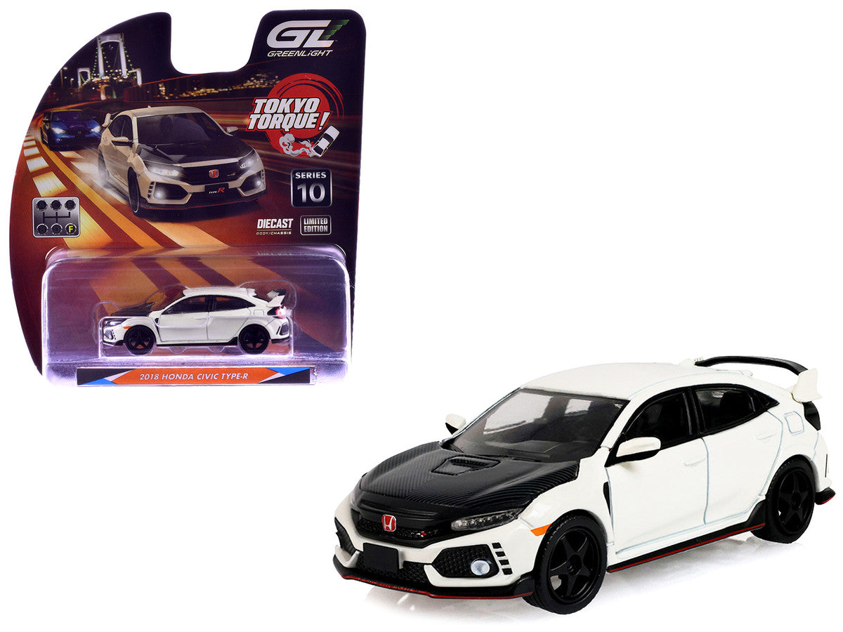 2018 Honda Civic Type-R (FK8) RHD (Right Hand Drive) Championship White with Carbon Hood "Tokyo Torque" Series 10 1/64 Diecast Model Car by Greenlight LuxuryLifeWay Online Store