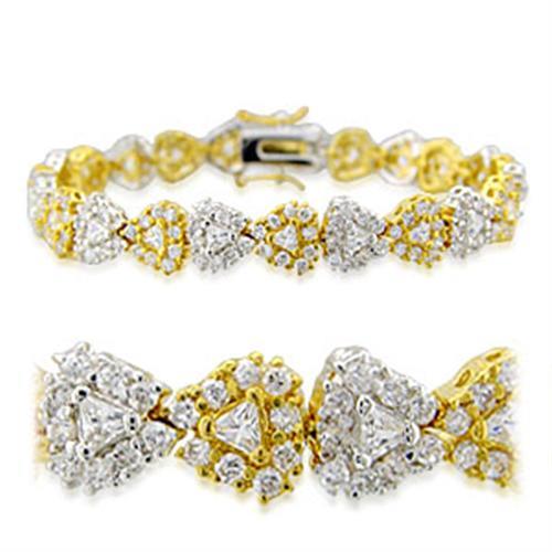 23711 - Gold+Rhodium Brass Bracelet with AAA Grade CZ  in Clear LuxuryLifeWay Online Store