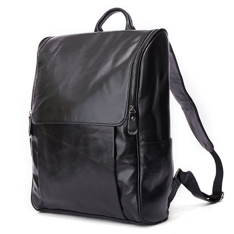 First layer leather black computer backpack CJD