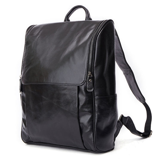First layer leather black computer backpack CJD