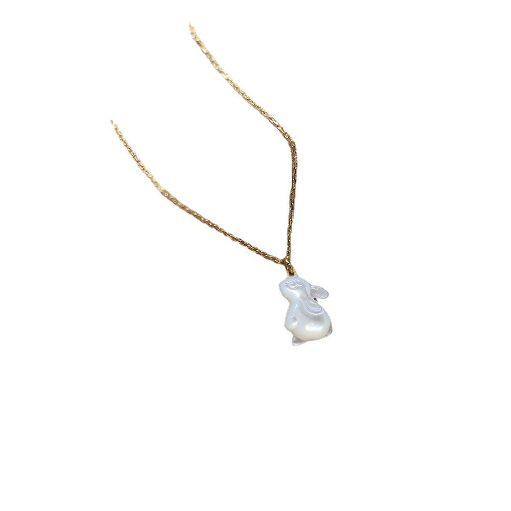 White Shell Rabbit Collar Electroplated 18K Gold Necklace