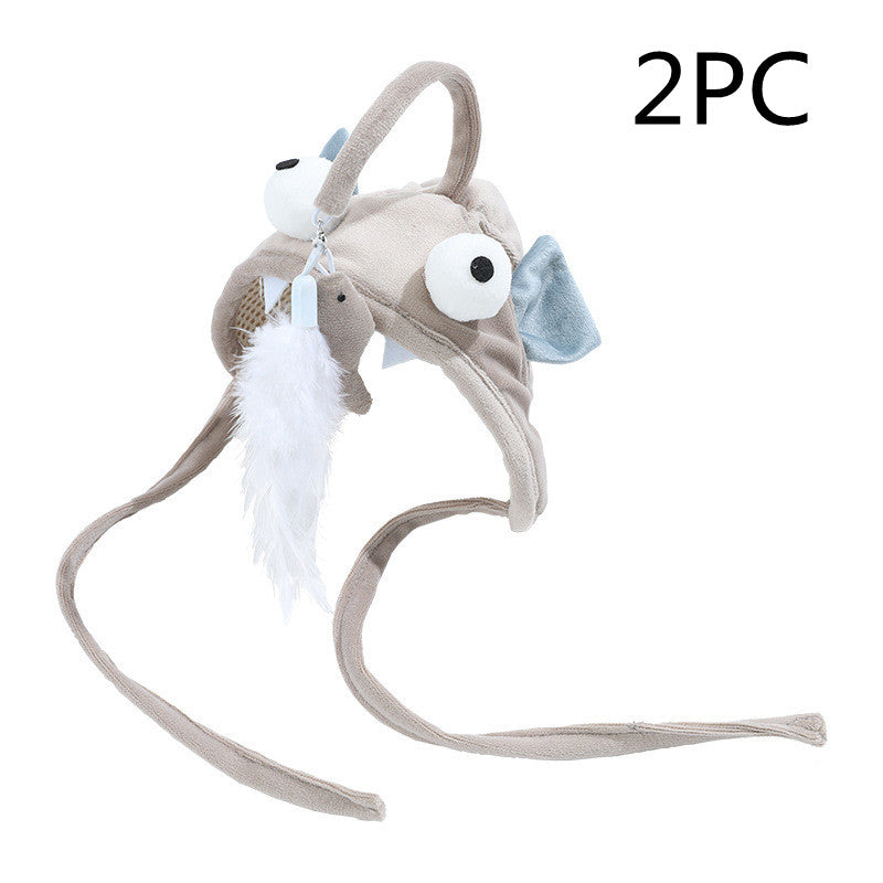 New Head Wearing Feather Funny Cat Stick Funny Cat Toy Stick Gray Big Eye Pet Toys Pet Products Pets Fashion