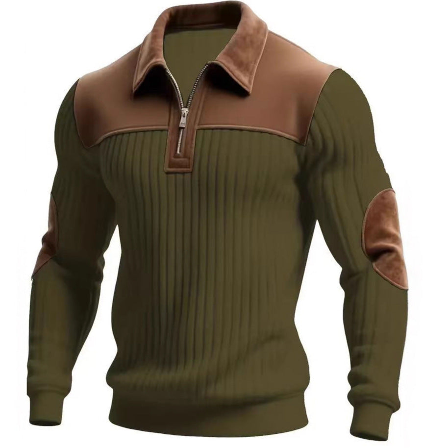 Notched-collar Patchwork Knit Top With Embroidered Zipper Hoodie CJD