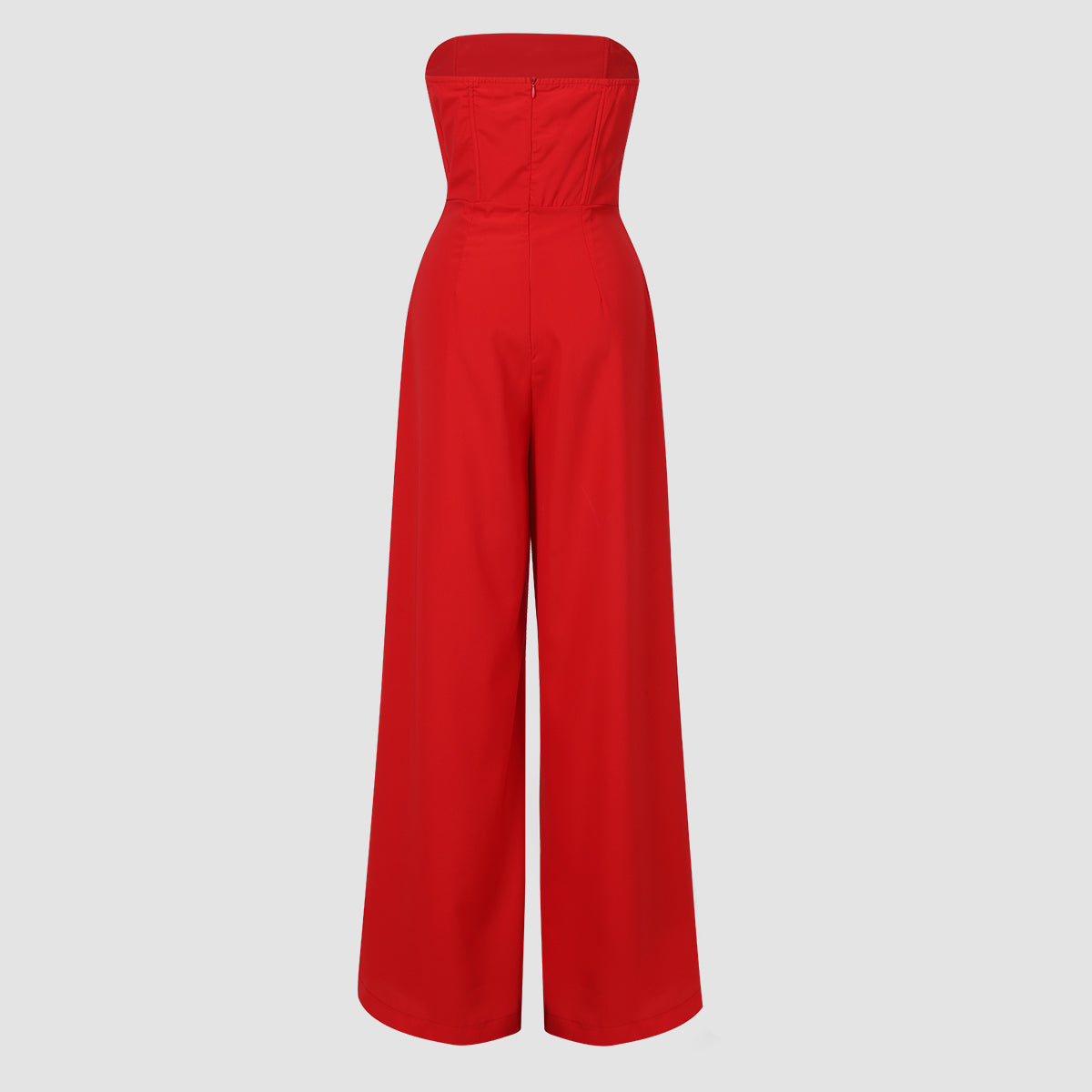 Red Tube Top Wide Leg Jumpsuit NorixaFashion.com