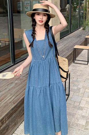 Denim Strap Dress for Women Pi-Mart