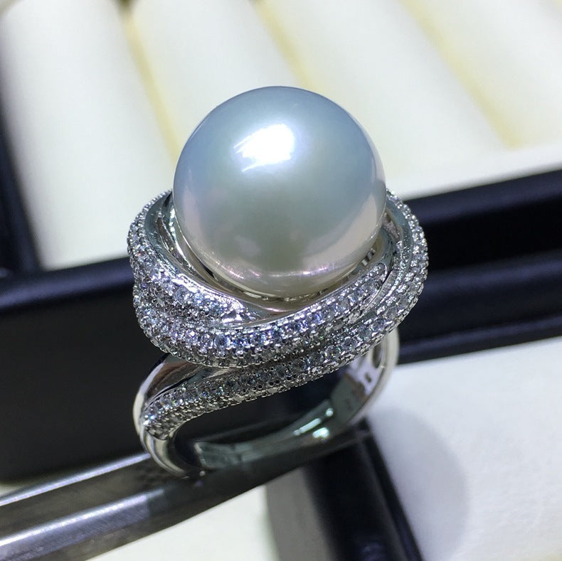 White Freshwater Silver Pearl Ring