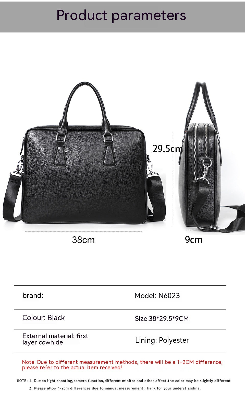 Handbag Men's Leather Briefcase Cowhide Horizontal Large Capacity CJD