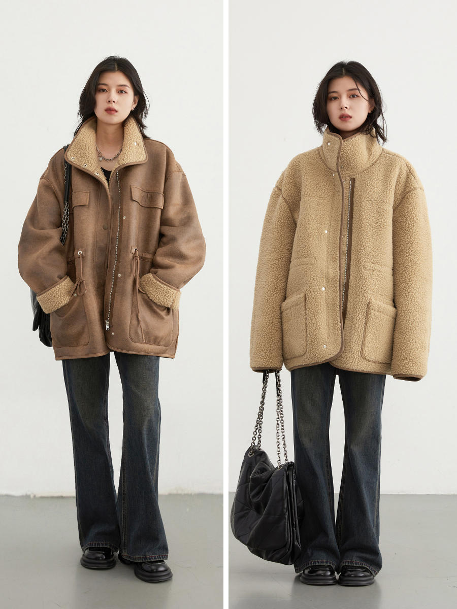 Women's Motorcycle Clothing Suede Lamb Wool Reverse Coat Best YouTube Store