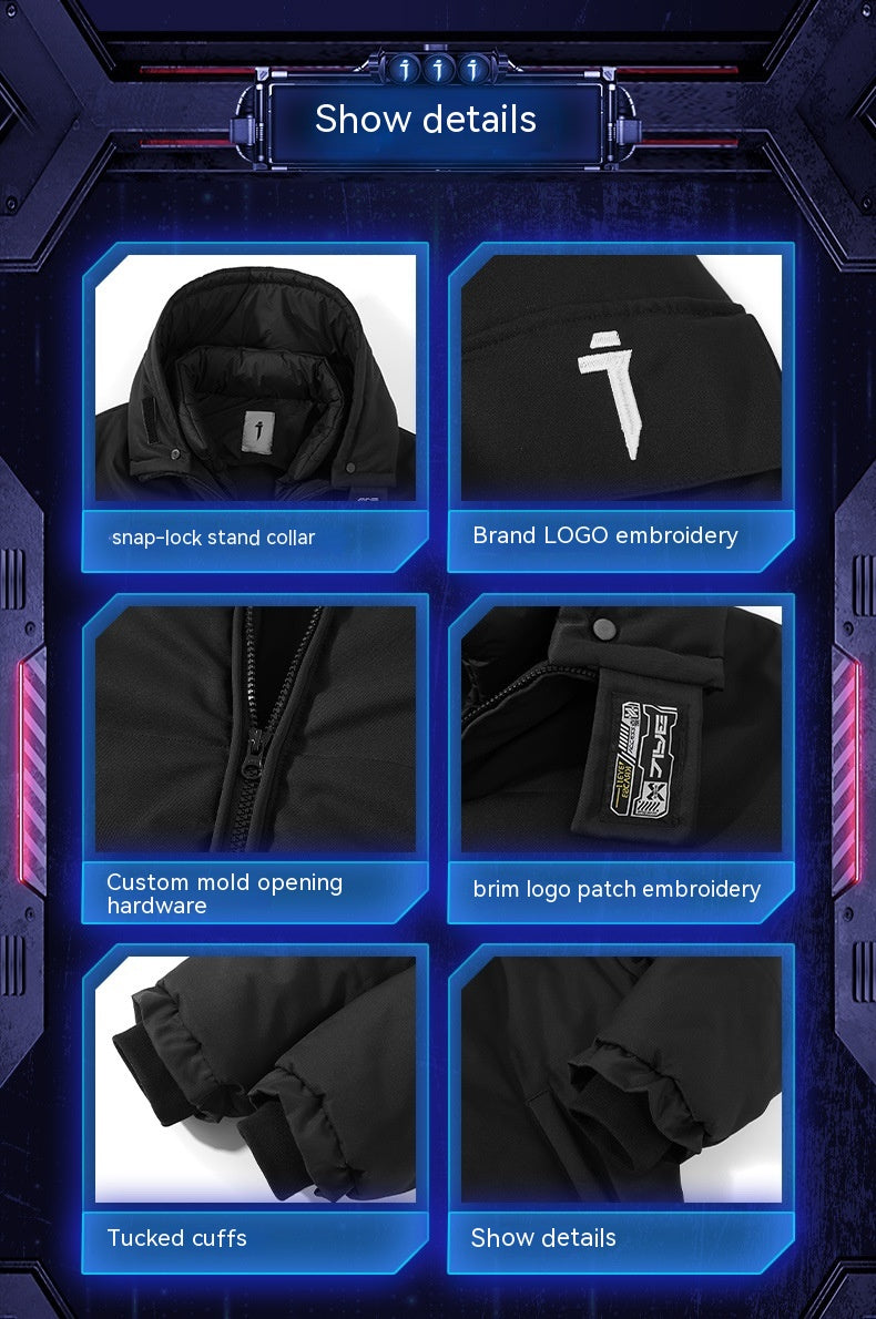 New Fake Two-piece Stand Collar Hooded Cotton Coat Jacket Men Best YouTube Store