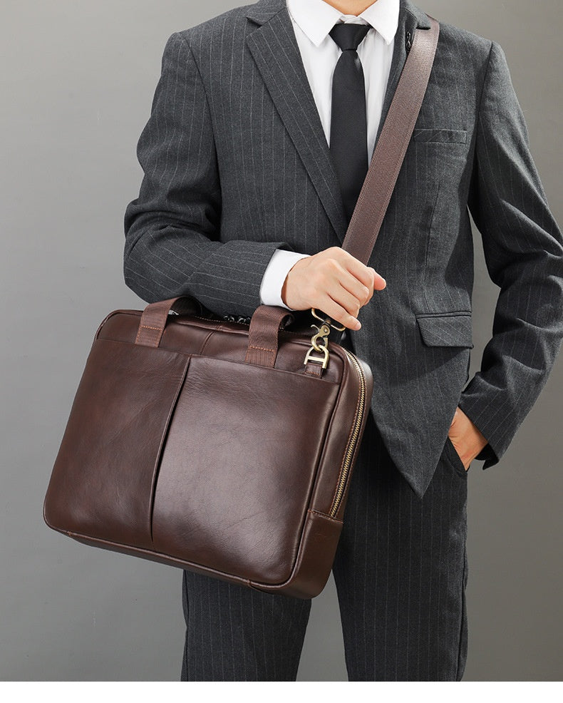 Genuine Leather Large Capacity Briefcase Men's Horizontal First Layer Cowhide Computer Storage Bag CJD