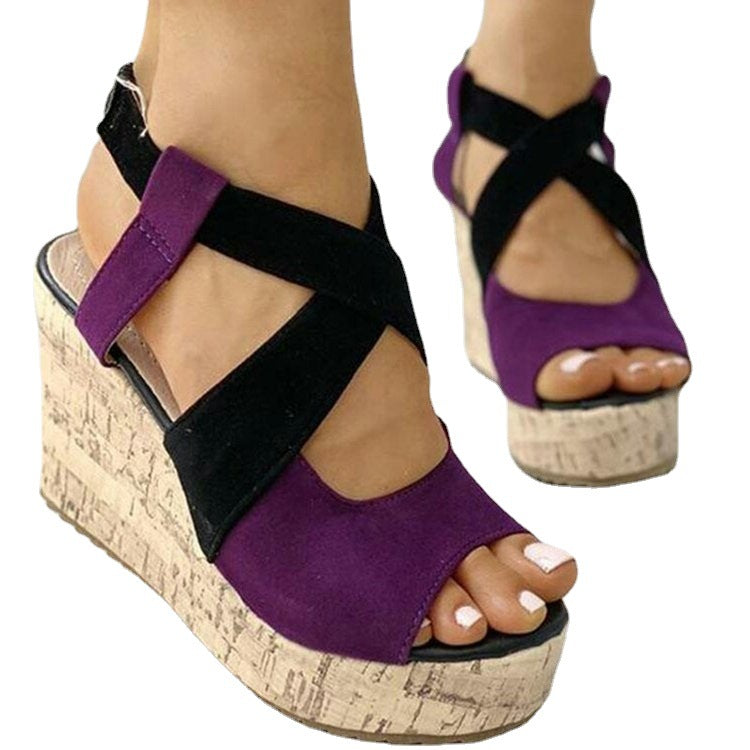 Fish Mouth European And American Style Sleeve High Heel Wedge Sandals LadyShow.Store
