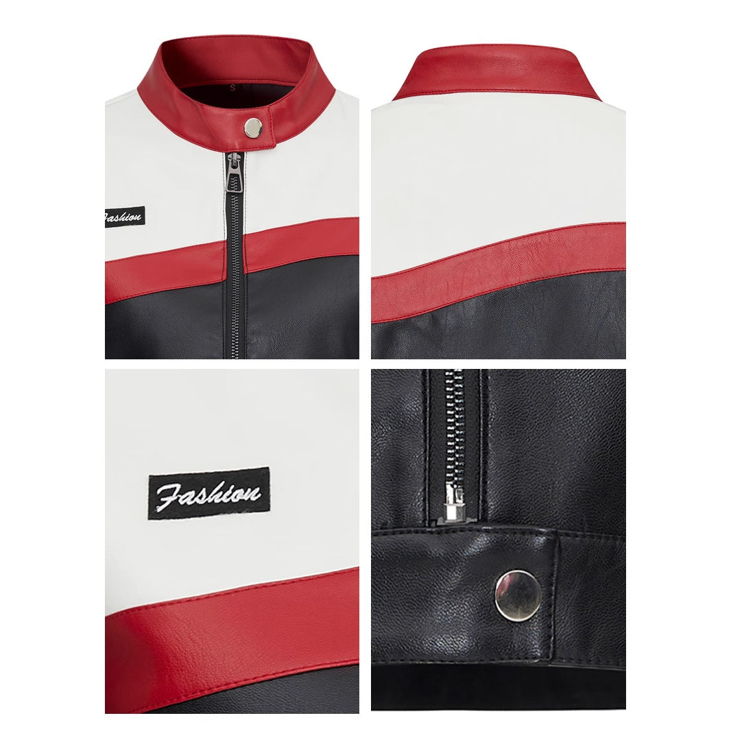 New Color Contrast Patchwork Motorcycle Clothing Pilot Jacket Short Version Coat LadyShow.Store