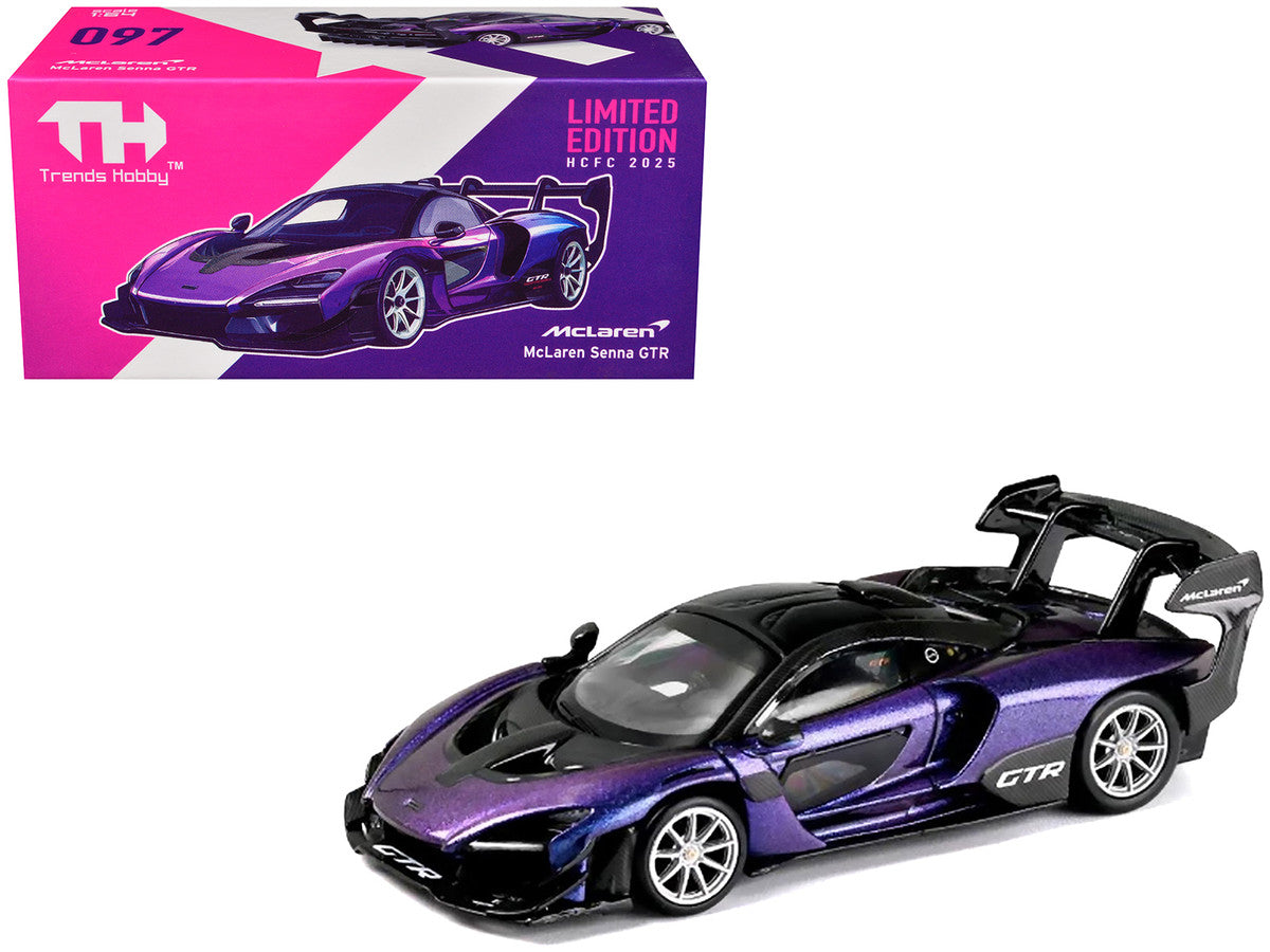 McLaren Senna GTR Midnight Purple Metallic with Black Top "HCFC 2025 Limited Edition" 1/64 Diecast Model Car by Trends Hobby LuxuryLifeWay Online Store