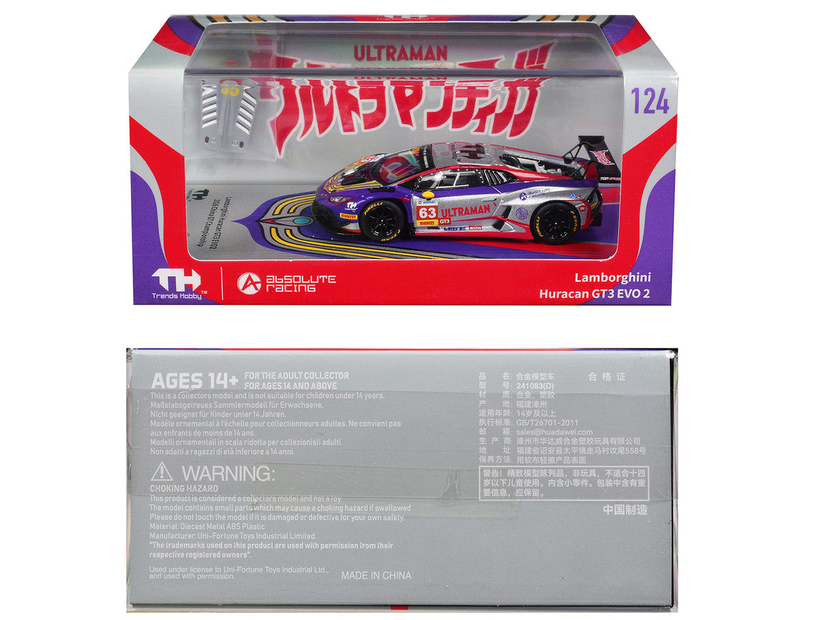 Lamborghini Huracan GT3 EVO 2 #63 Akash Nandy - Zhang Shi Mo "Ultraman" "China GT Championship" (2026) 1/64 Diecast Model Car by Trends Hobby LuxuryLifeWay Online Store
