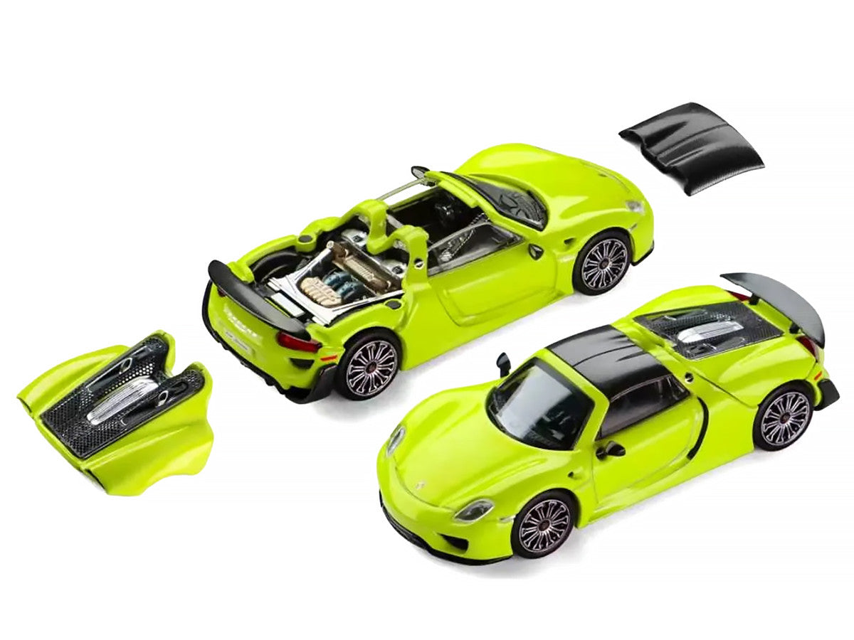 Porsche 918 Spyder Acid Green with Carbon Top 1/64 Diecast Model Car by Trends Hobby LuxuryLifeWay Online Store