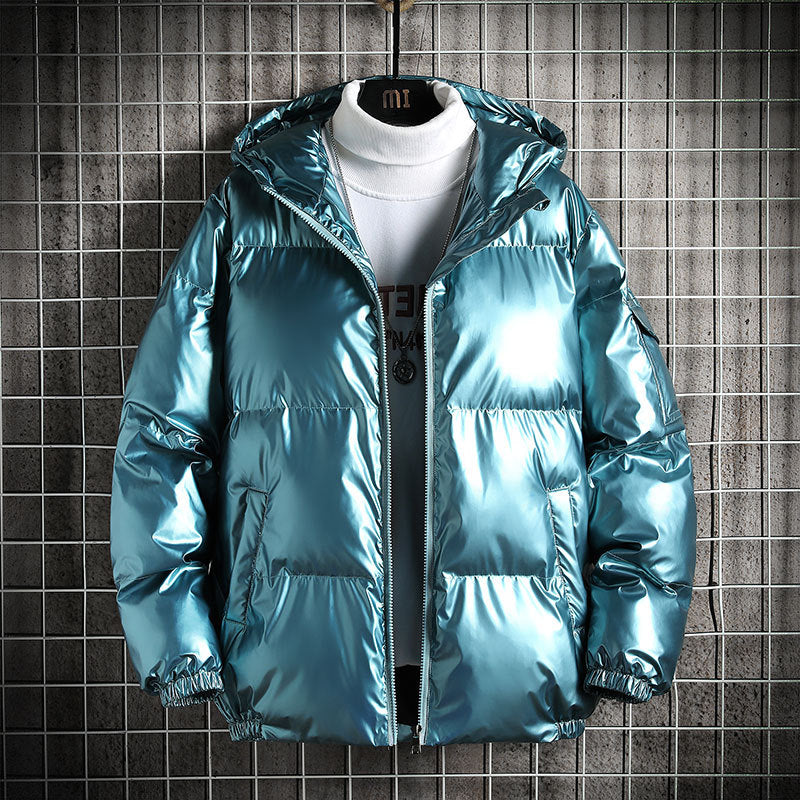 Thickened shiny hooded cotton jacket