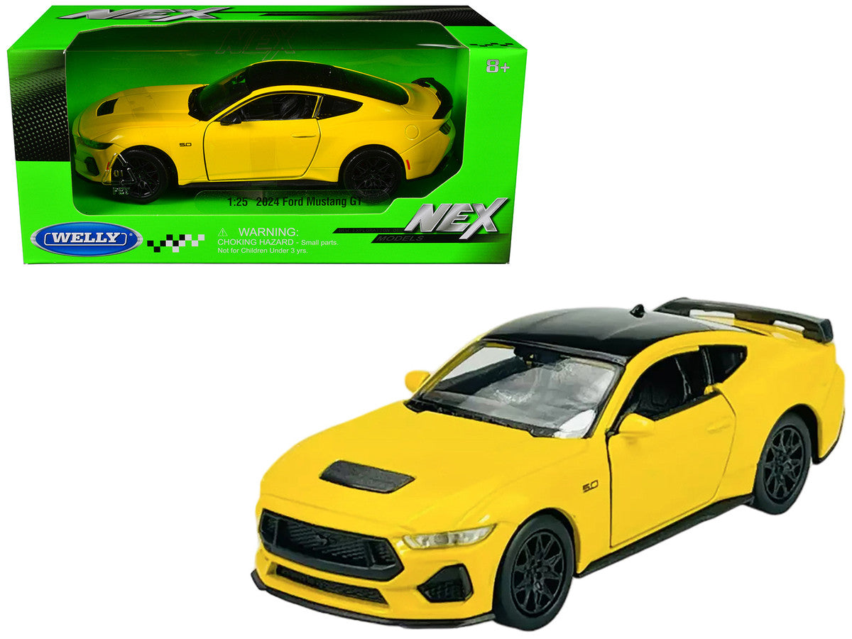 2024 Ford Mustang GT 5.0 Yellow with Black Top "NEX Models" Series 1/25 Diecast Model Car by Welly LuxuryLifeWay Online Store