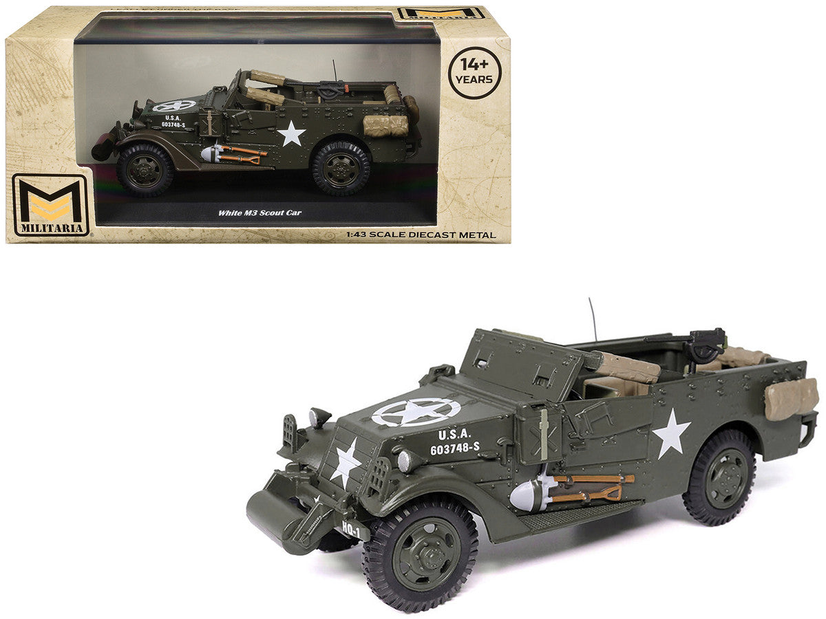 White M3 Scout Car Olive Drab "United States Army" 1/43 Diecast Model by Militaria Die Cast LuxuryLifeWay Online Store