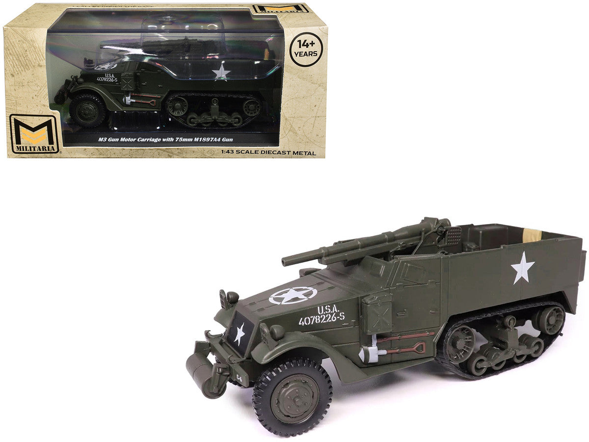 M3 Gun Motor Carriage with 75mm M1897A4 Gun Olive Drab "United States Army" 1/43 Diecast Model by Militaria Die Cast LuxuryLifeWay Online Store