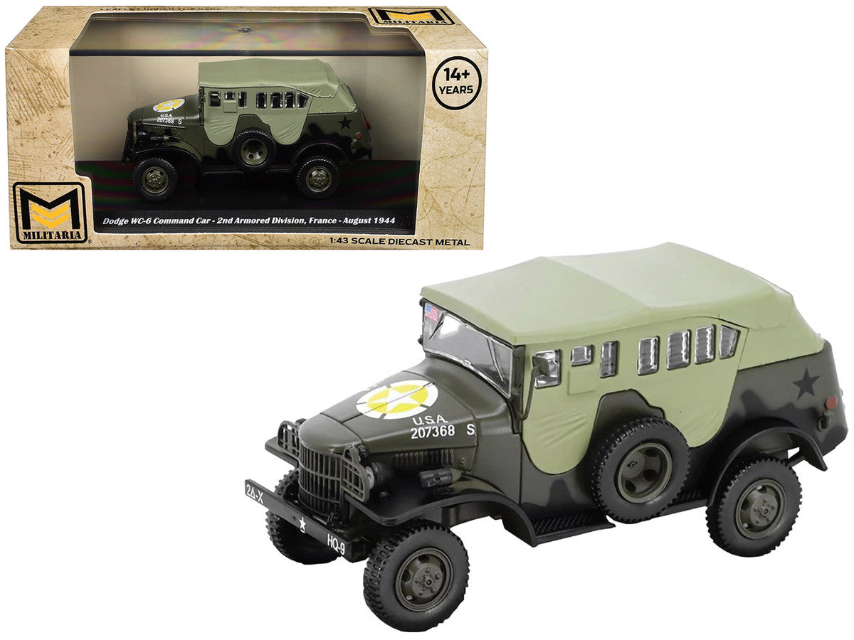 Dodge WC-6 Command Car with Canvas Top Olive Drab "2nd Armored Division France" (1944) United States Army 1/43 Diecast Model by Militaria Die Cast LuxuryLifeWay Online Store