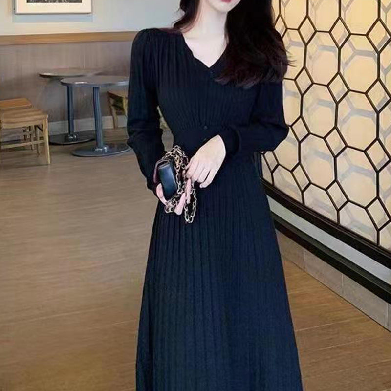 High-waisted Dress With V-neck Long Sleeve For Women LadyShow.Store
