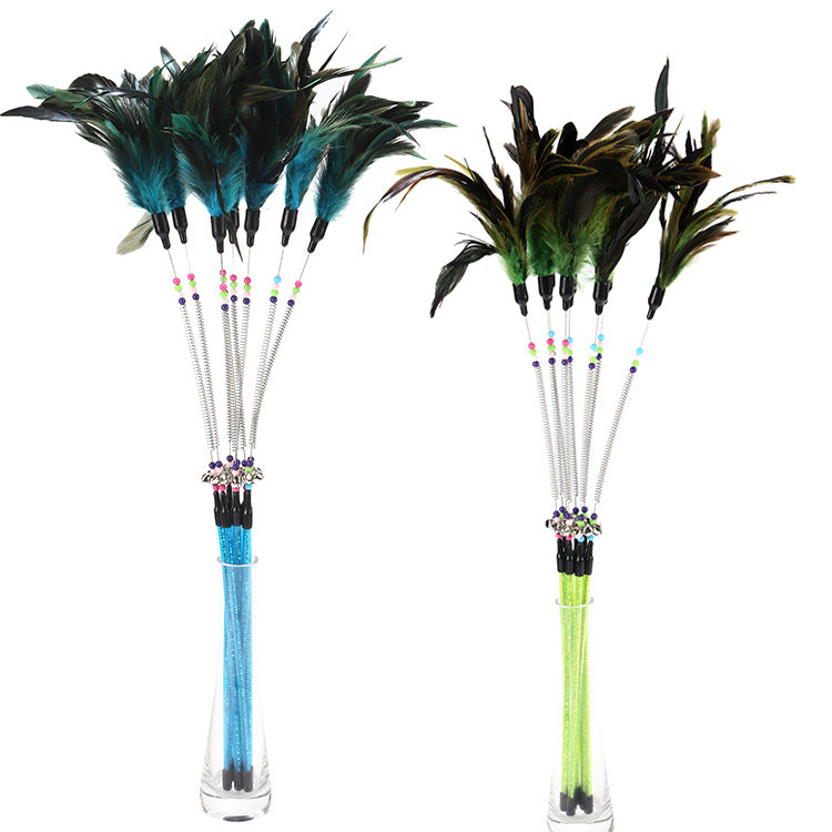 Spring bells, color beads, cat stick, feather cat stick, cat supplies, cat toys Pets Fashion