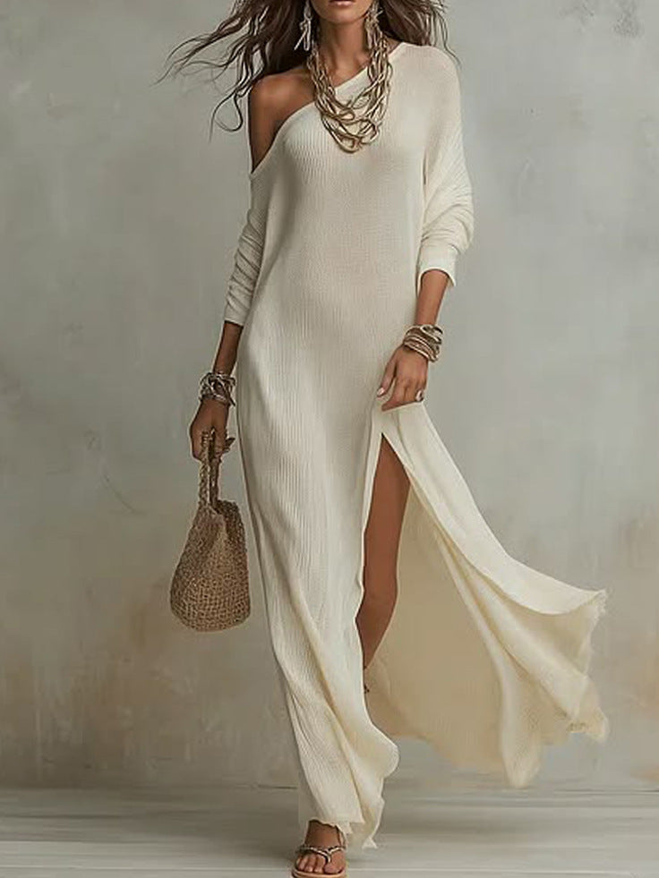 Elegant Long-Sleeve Knitted Split Dress For Women NorixaFashion.com