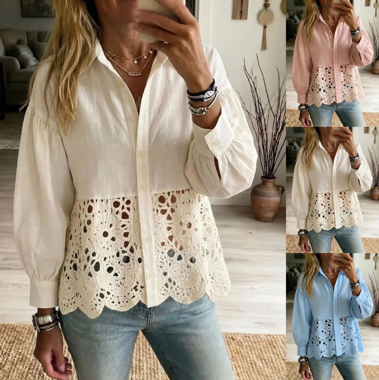 AliExpress Europe And US Cross-Border New Womens Hollow-Out Hem Shirt NorixaFashion.com