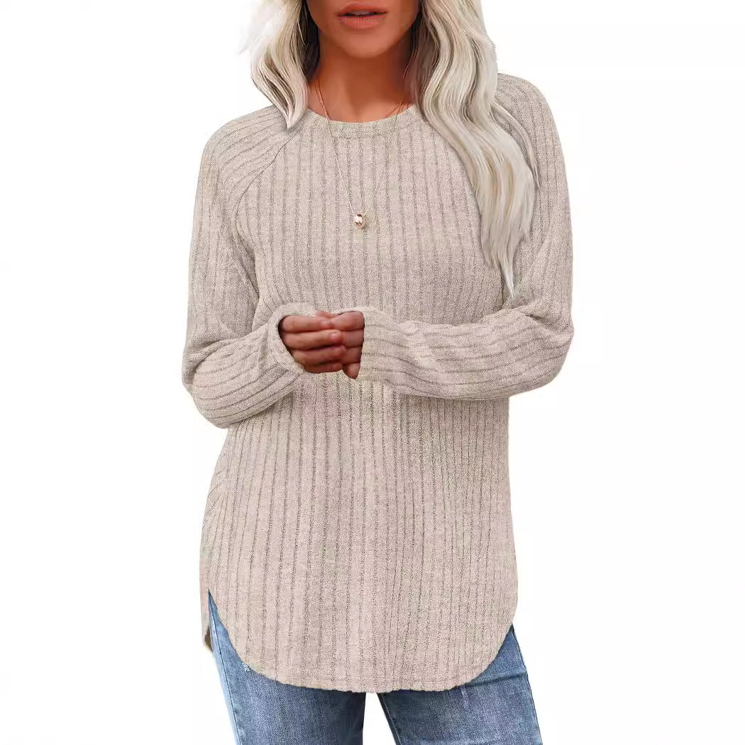 2026 European And American Women's Autumn New Loose Round Neck Base Shirt Long Sleeved Shirt NorixaFashion.com
