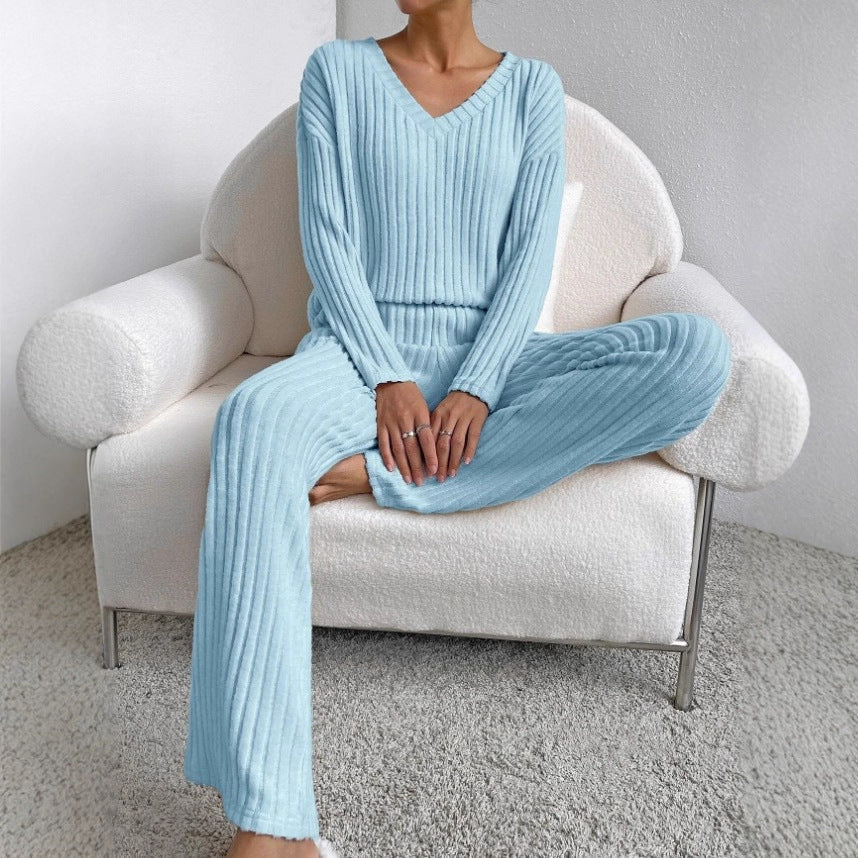 2026 Fall Winter New Arrival TwoPiece Outfit,Elegant Loose VNeck Knit Set With StraightLeg Pants NorixaFashion.com