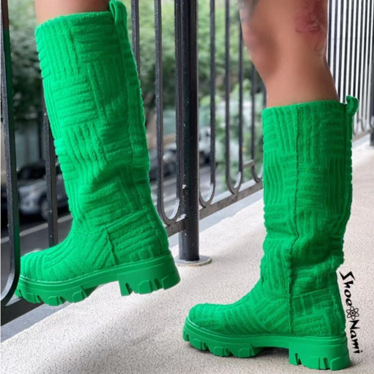 Mid Calf Boots Fashion Platform Western Boots Women Autumn Winter Shoes LadyShow.Store