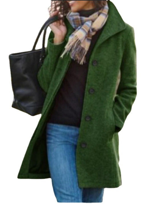 Winter Single-breasted Lapel Coat Fashion Commuter Slim Mid-length Jacket Women's Clothing LadyShow.Store