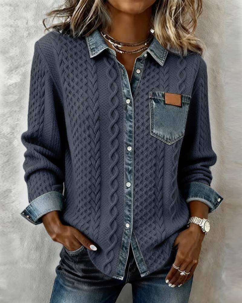 Stylish, Versatile Knitted Patchwork Denim Shirt For Women NorixaFashion.com