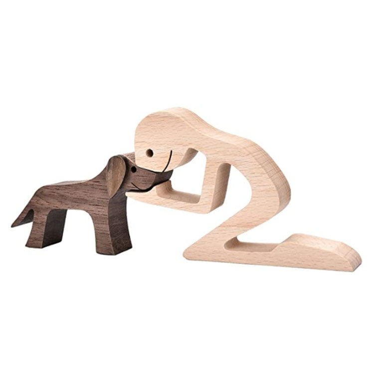 DIY Figurine Wood Dog Ornament Sculpture Home Decoration A Man A Dog Wood Sculpture Christmas Gifts Model Decor PearlNestDecor.com