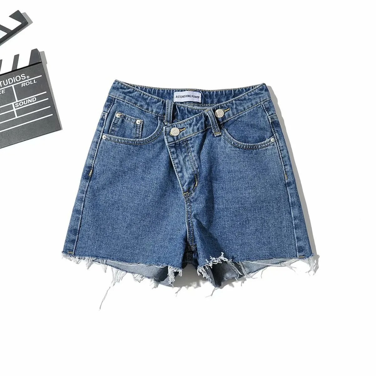 Asymmetrical Slanted Denim Shorts Pi-Mart