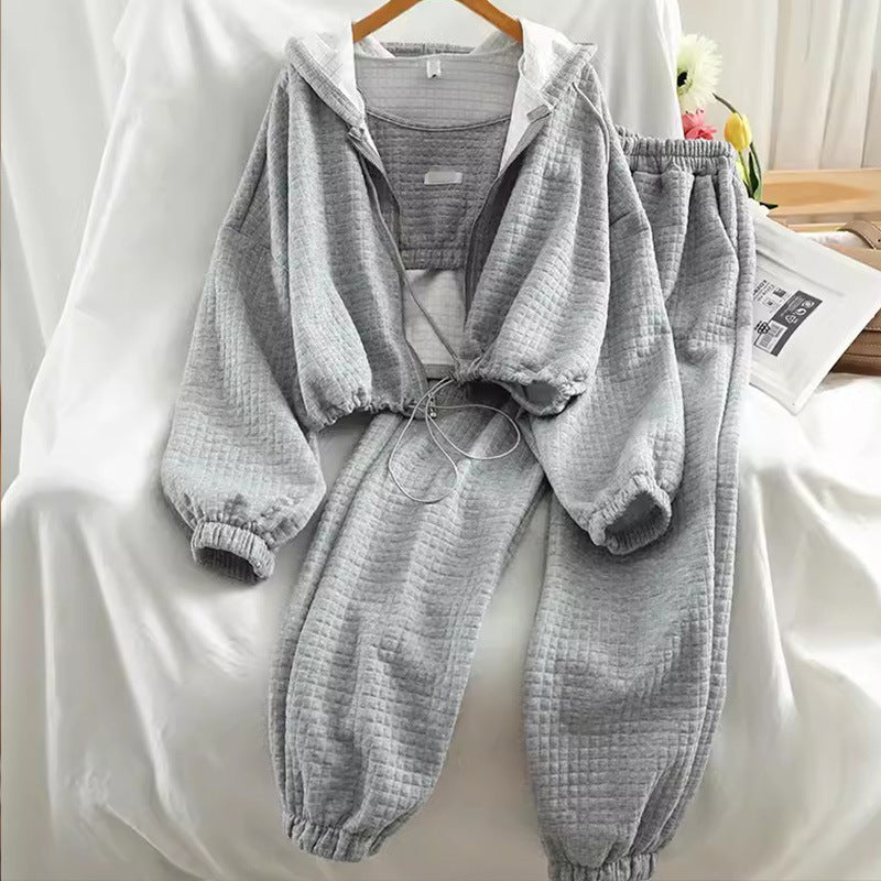 Hooded Cardigan Zipper Sports Three-piece Suit