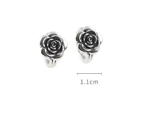 S925 Silver Vintage Distressed Rose Earrings LadyShow.Store