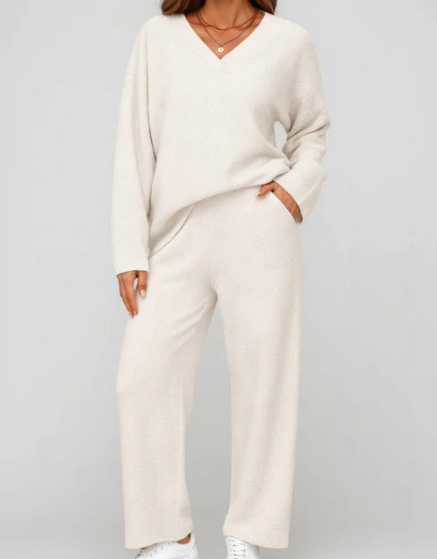 V-neck Wool Loose Pockets Leisure Suit Two-piece Pajamas Best YouTube Store