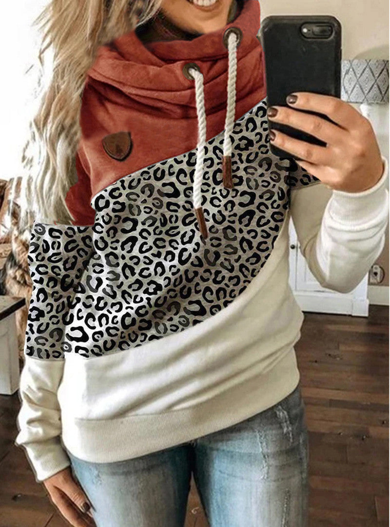 Printed stitching hooded fleece loose sweatshirt LadyShow.Store