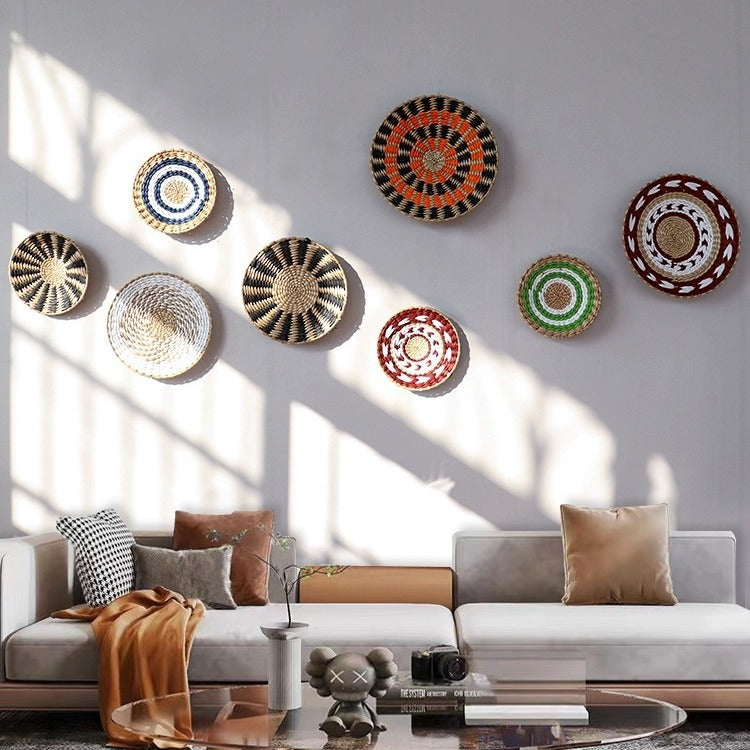 Woven Straw Wall Decor Round Living Room Ornament Wall Hanging PearlNestDecor.com