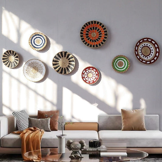 Woven Straw Wall Decor Round Living Room Ornament Wall Hanging PearlNestDecor.com