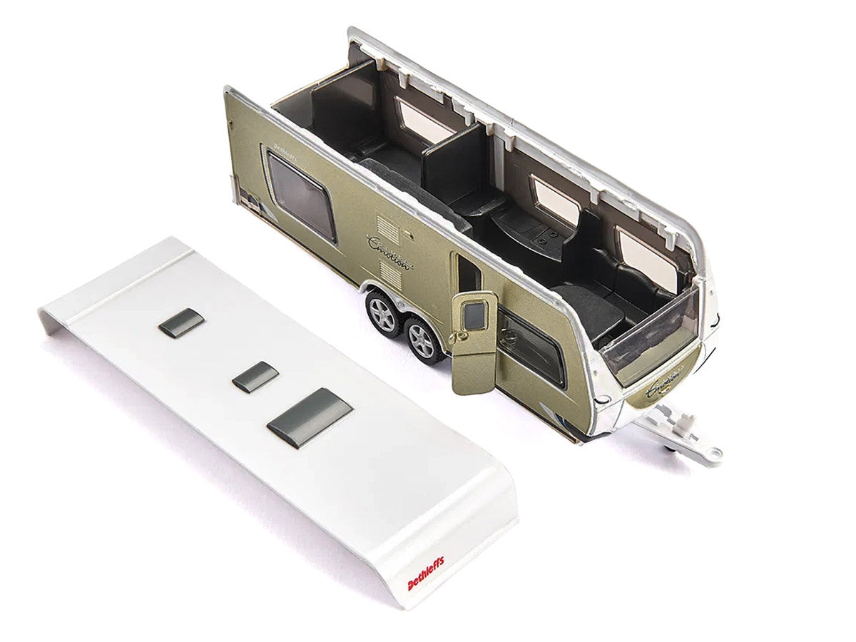 Porsche Macan Turbo Maroon Metallic and Dethleffs Exclusiv Emotion Caravan with Figures and Camp Accessories Set 1/55 Diecast Model by Siku LuxuryLifeWay Online Store