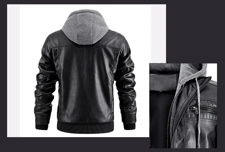 Leather Hooded Winter Jacket Pi-Mart