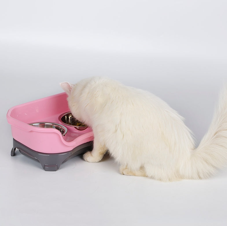 Dog bowl cat bowl pet cat double basin splash-proof neat dog cat rice bowl food bowl stainless steel bowl Pets Fashion