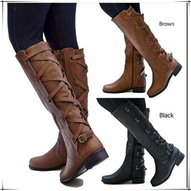 Lace-up Boots Round Toe Low Heel Rider Boots LadyShow.Store