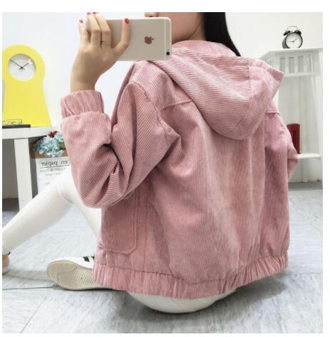 New Korean-style Hooded Corduroy Jacket, Short & Thick Pi-Mart