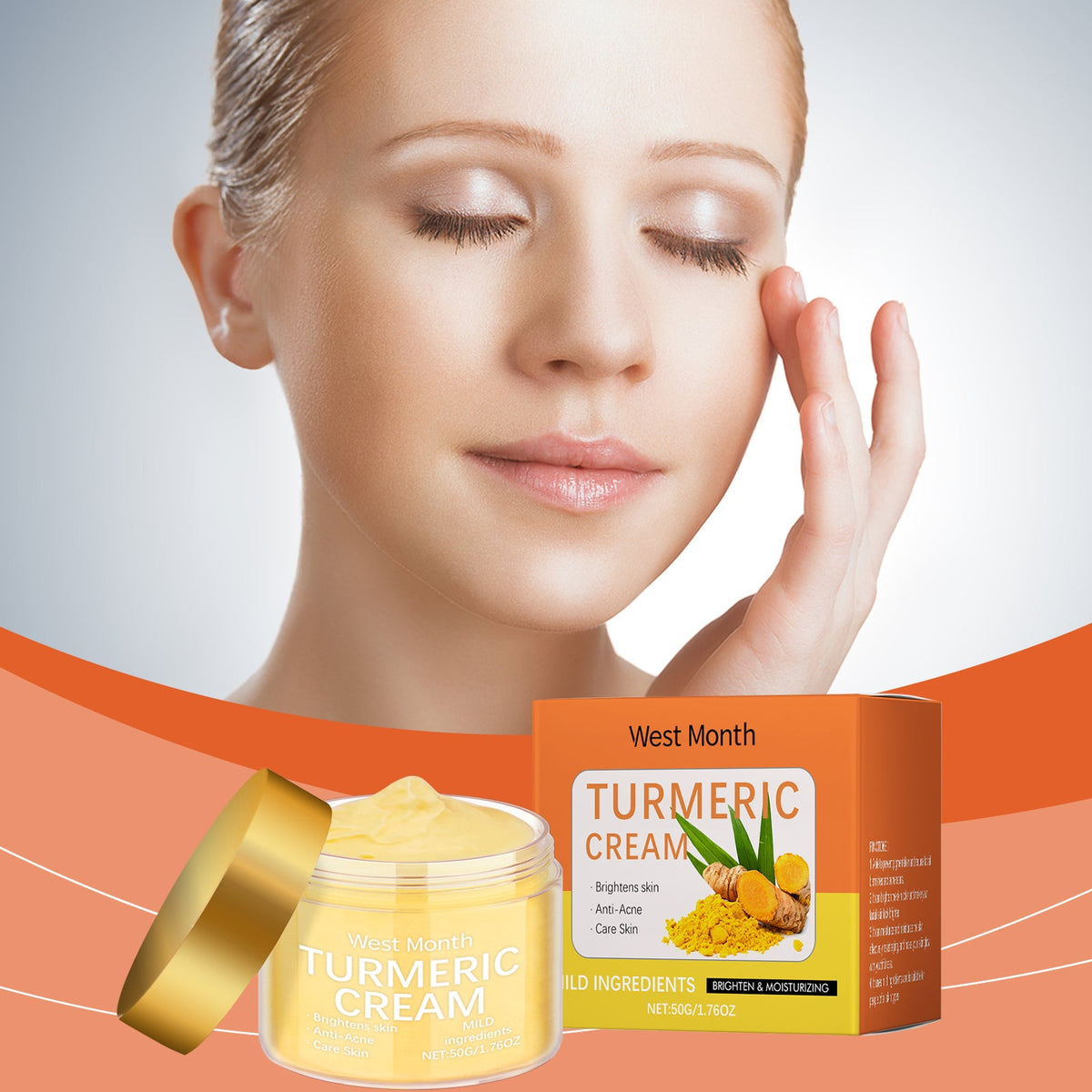 Turmeric Moisturizing Cream Brightens Skin, Fights Acne, Nourishes And Hydrates, Suitable For All Skin Types. Tri Light Beauty