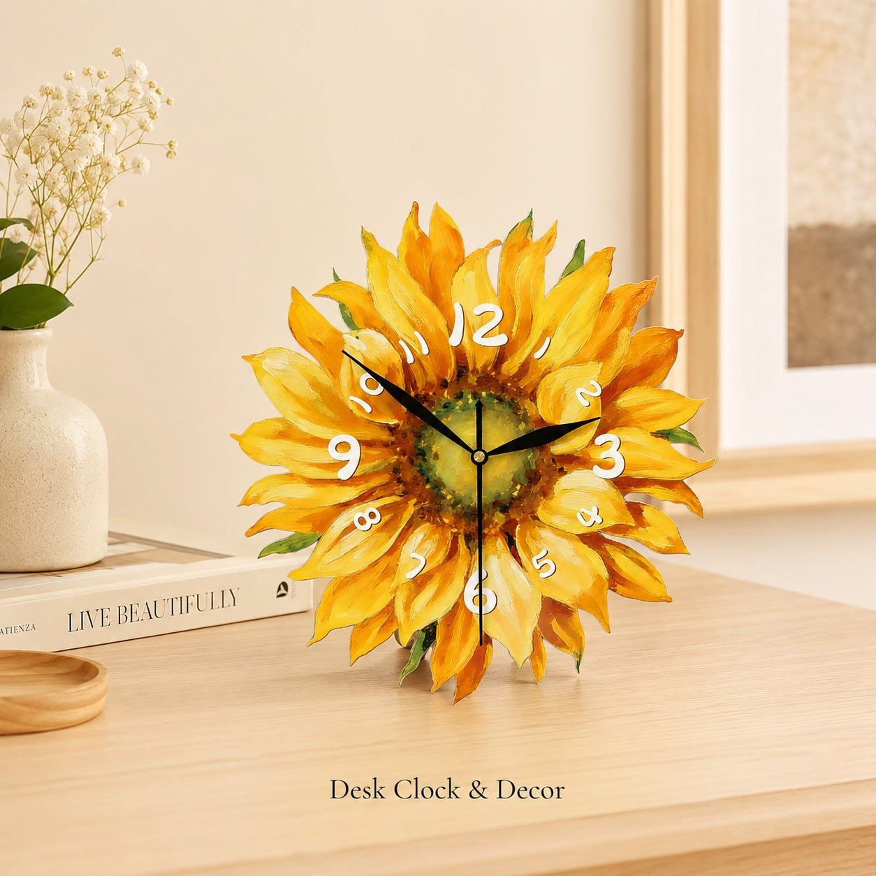 Sunflower Magnetic Fridge Clock Acrylic Decorative Kitchen Decor PearlNestDecor.com