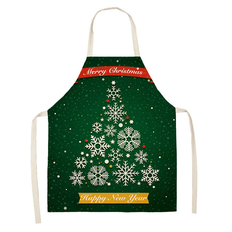 Household Green Series Christmas Dog Linen Apron Used In Kitchen PearlNestDecor.com