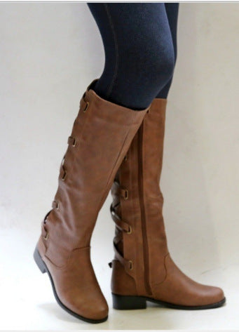 Lace-up Boots Round Toe Low Heel Rider Boots LadyShow.Store